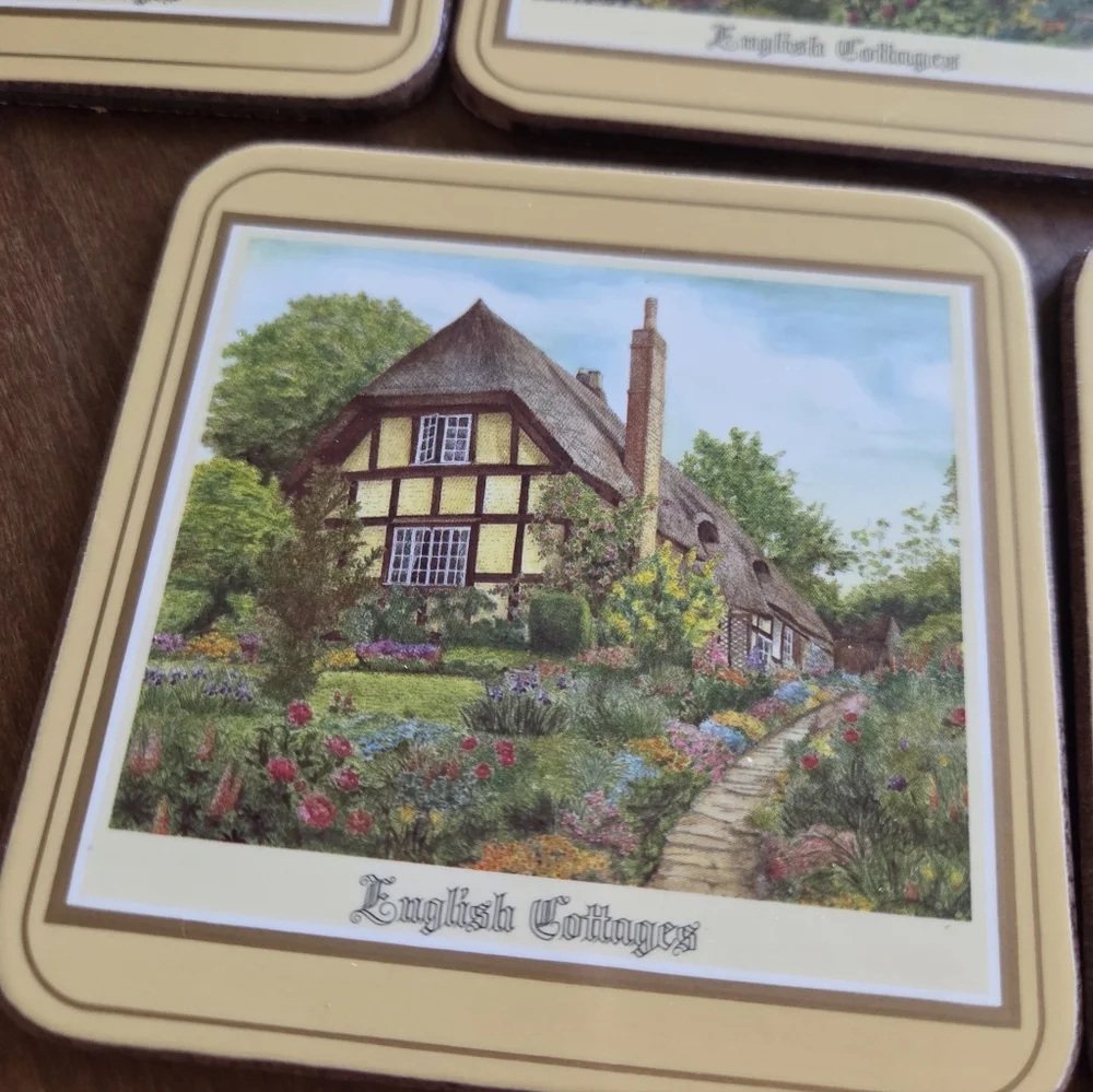 Vtg Pimpernel Cork-backed Coasters (6) English Cottages New Old Stock